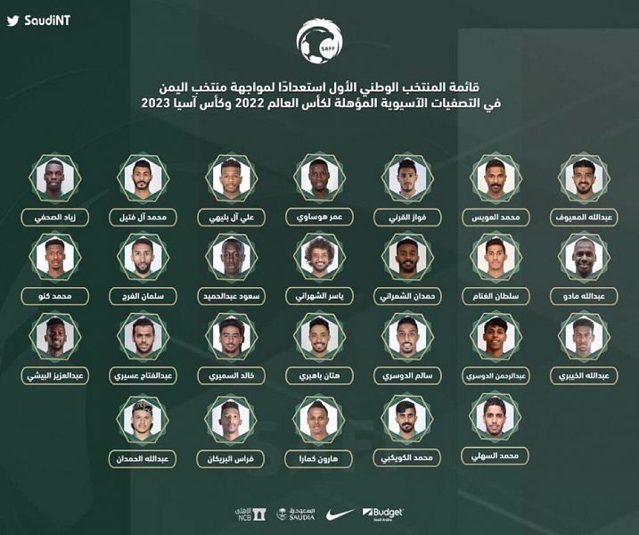 إعلان قائمة المنتخب السعودي لمعسكر الدمام استعداداً لتصفيات كأسي العالم وآسيا
